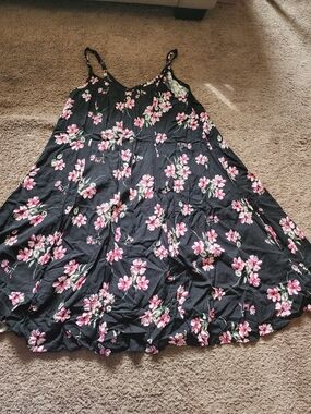 torrid Black Midi Slip Dress with Pink Floral Print